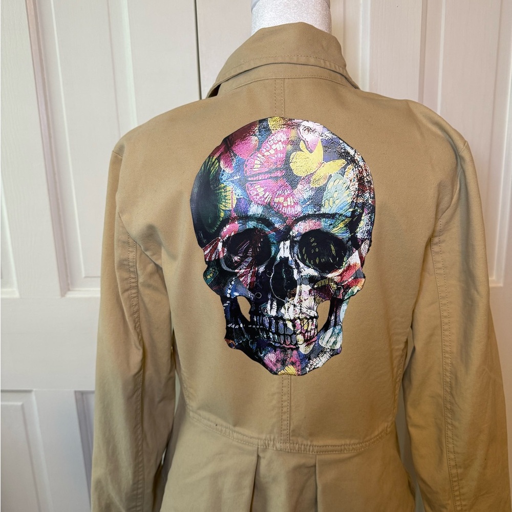 CAbi Khaki Blazer Jacket with Butterfly Skull
